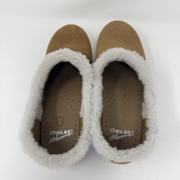 Dansko Shearling Clog Mules Women’s 8 Tan Suede Fur Lined Comfort Slip Ons - Picture 9 of 13
